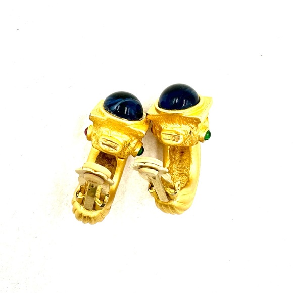 Vintage CINER ? Gold Mogul Poured Glass Clip On Earrings - Picture 11 of 12